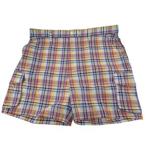 Nat Nast Cargo Shorts Men 42 Multi Color Madras Plaid Flat Front Luxury LH02B